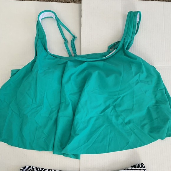 Fancyskin Womens XXL 2XL Swimsuit Bikini Teal Aztec High Waist Tummy Control New - Picture 3 of 9